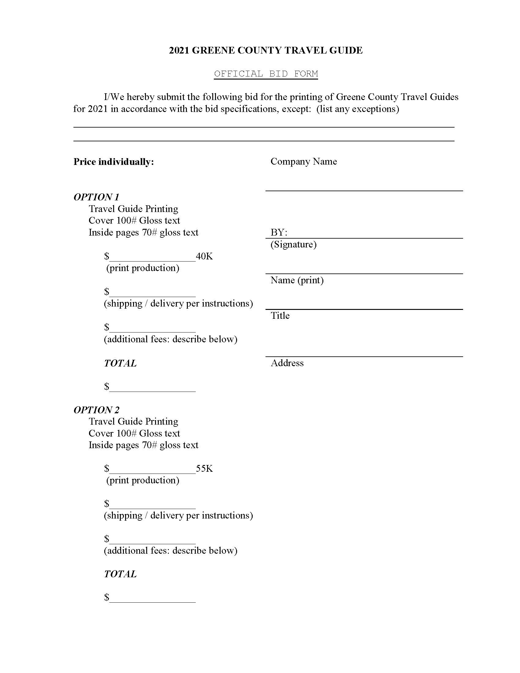 Official Bid Form 2021 Page 1 Greene Government